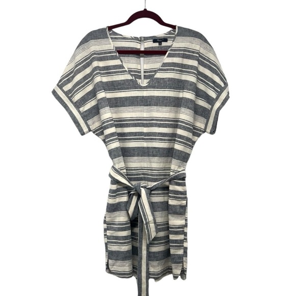 Madewell Perimeter Striped Linen Blend V Neck Casual Romper Women’s Large - Picture 12 of 15